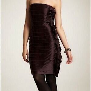 Ann Taylor 100% Silk Strapless Tiered Ribbon Cocktail Dress Wine Plum Size 6